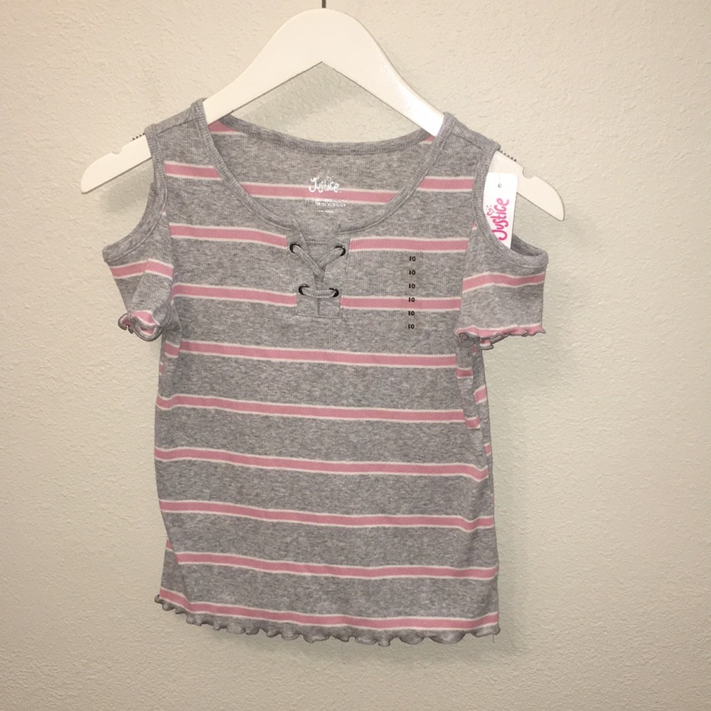 JUSTICE Girls top Cut Out Shoulder stripped